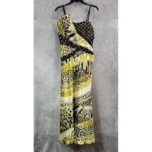 Vintage Nina Austin Dress Womens Medium Embellished Yellow Evening Dinner Gown